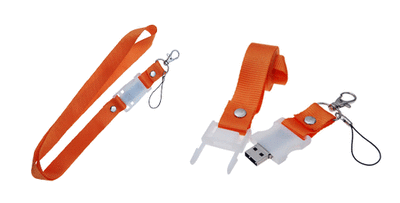 A USB Drive that is a lanyard device as well, buy at adm solutions with printed logo on usb.