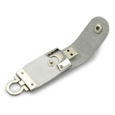 White Leather USB Flash drive with key ring 