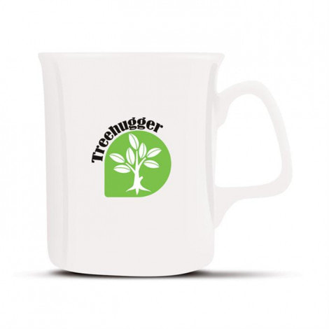This is Adm Solutions, custom branded white coffee mug available to be printed with your logo.