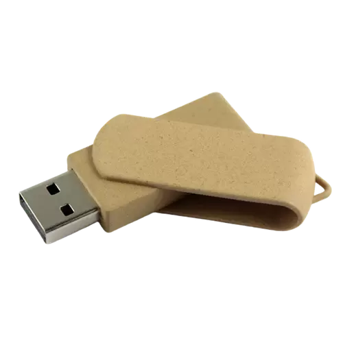 Wheat straw plastic usb drive, custom branded with a logo and swivel design at adm solutions.