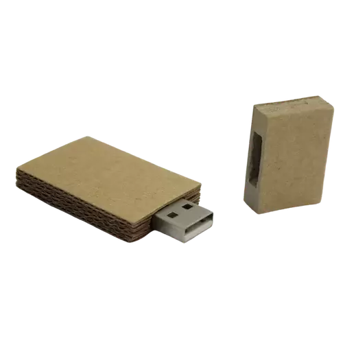 USb drive in rectangle shape made from 100% recyclable cardboard material which can have your logo printed on it.