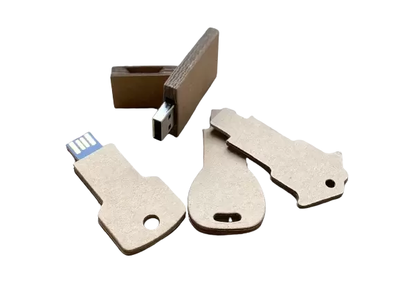 Various USB Drives made from 100% recyclable cardboard material which can have your logo printed on it.