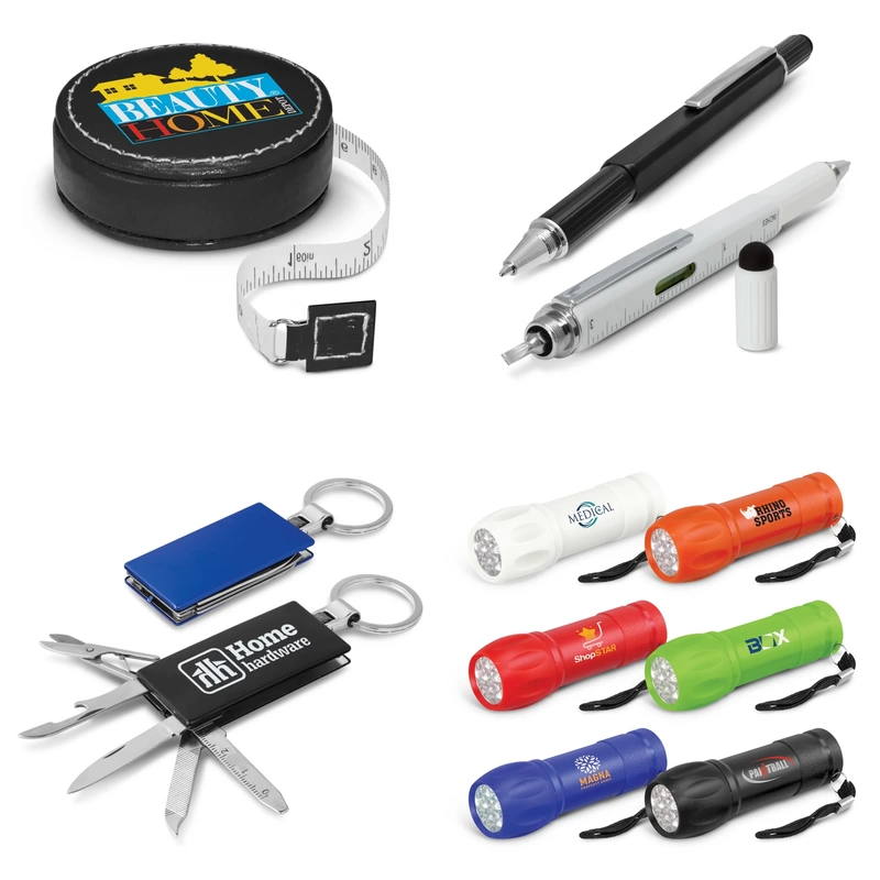 Promotional Tools, multi lights and torches with custom branded logo.